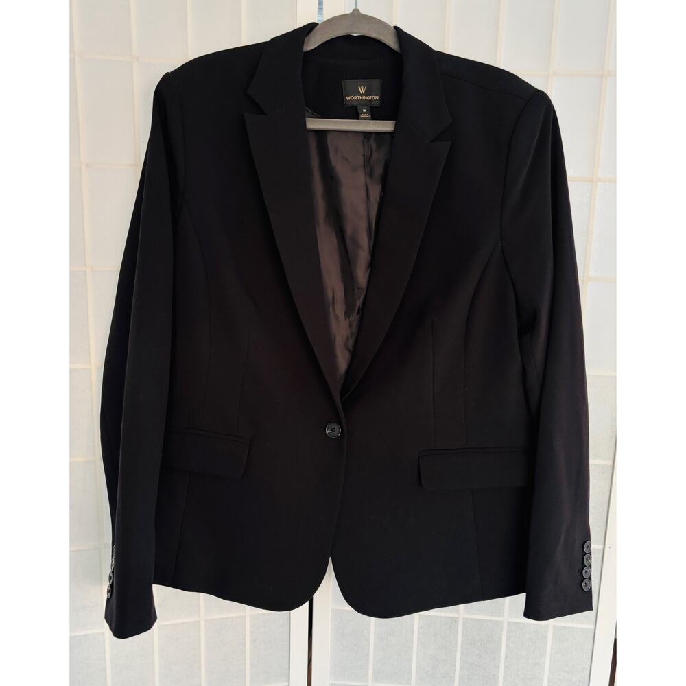 Worthington Women’s Classic Black Blazer Size 18 Lined One Button Career